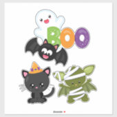 Sticker Chat de Cute Halloween, bat, mummy et ghost (Feuille)