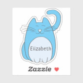 Sticker Chat de dessin mignon Ajouter Nom Bleu Contour Sti (Feuille)