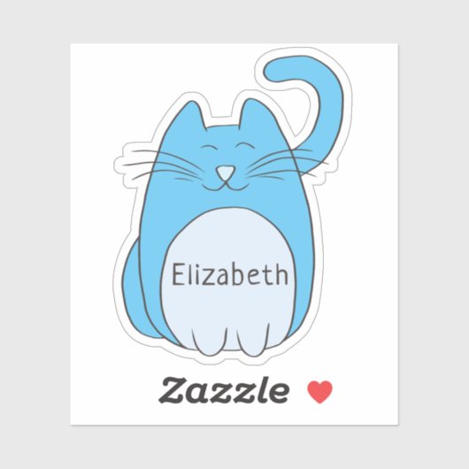 Sticker Chat de dessin mignon Ajouter Nom Bleu Contour Sti (Feuille)