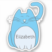 Sticker Chat de dessin mignon Ajouter Nom Bleu Contour Sti (Devant)