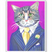 Sticker Chat de gentillesse en costume et en Cravate (Devant)