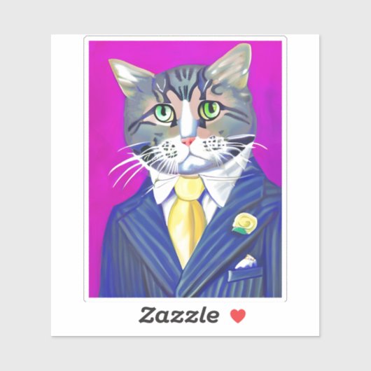 Sticker Chat de gentillesse en costume et en Cravate (Feuille)