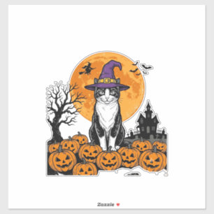 Sticker Chat de Halloween Sorcière Citrouille Vintage Épou