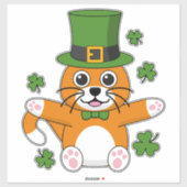 Sticker Chat de la Saint Patrick avec dessin Shamrock (Feuille)