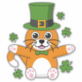 Sticker Chat de la Saint Patrick avec dessin Shamrock (Devant)
