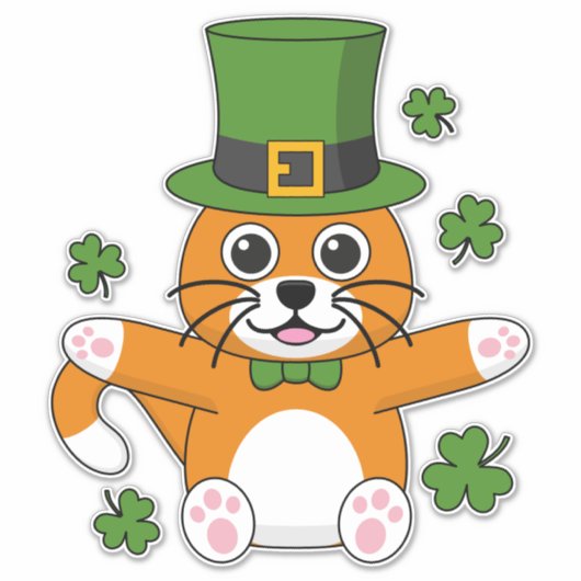 Sticker Chat de la Saint Patrick avec dessin Shamrock (Devant)