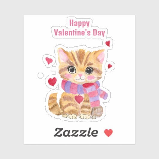 Sticker Chat de la Saint-Valentin à l'aquarelle (Feuille)