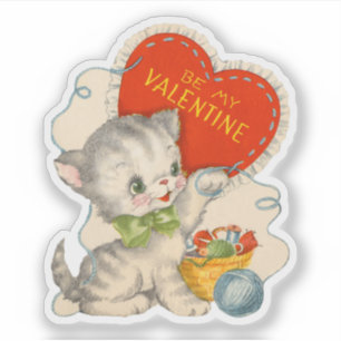 Sticker Chat de la Saint-Valentin Rétro Vintage Sois mon V