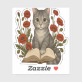 Sticker Chat de livres - Chat de lecture mignonne avec des (Feuille)