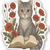 Sticker Chat de livres - Chat de lecture mignonne avec des (Devant)