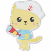 Sticker Chat de mer, Capitaine de bateau, Casquette de voi (Devant)