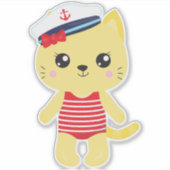 Sticker Chat de mer, Casquette marin, Capitaine de bateau, (Devant)