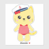 Sticker Chat de mer, Casquette marin, Capitaine de bateau, (Feuille)