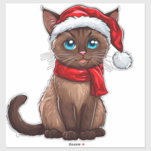Sticker Chat de Noël adorable portant un chapeau de Père N