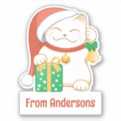 Sticker Chat de Noël blanc dans un Casquette rouge texte p (Devant)