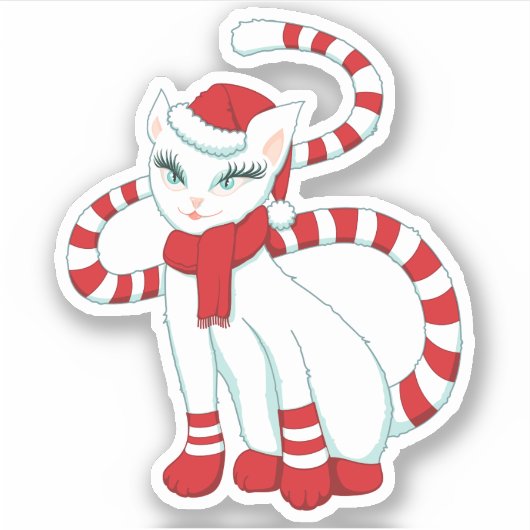 Sticker Chat de Noël Cute Blanc Kitty (Devant)