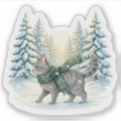 Sticker Chat de Noël Forêt Enneigée Écharpe Hiver Merveill (Devant)