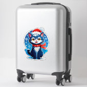 Sticker Chat de Noël joyeux thème de vacances d'hiver (Sur valise)