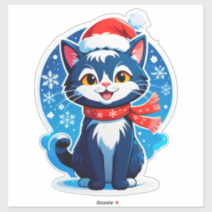 Sticker Chat de Noël joyeux thème de vacances d'hiver