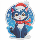 Sticker Chat de Noël joyeux thème de vacances d'hiver (Devant)