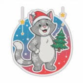 Sticker Chat de Noël joyeux thème de vacances d'hiver (Devant)