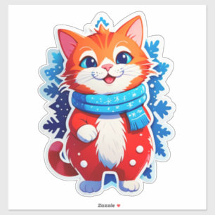 Sticker Chat de Noël joyeux thème de vacances d'hiver