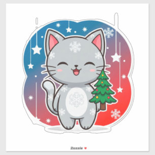 Sticker Chat de Noël joyeux thème de vacances d'hiver