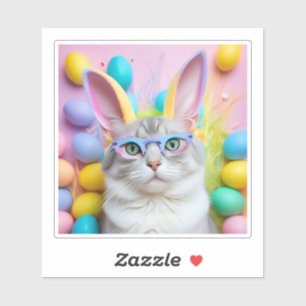 Sticker Chat de Pâques Whimsical avec oreilles lapin