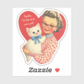 Sticker Chat de professeur vintage rétro Saint-Valentin (Feuille)