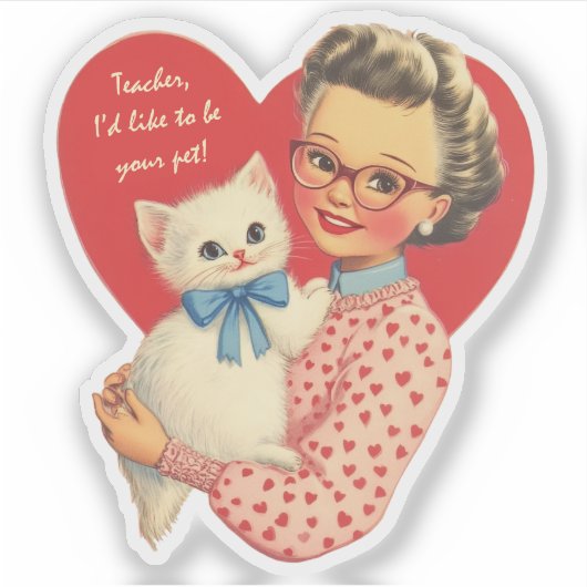 Sticker Chat de professeur vintage rétro Saint-Valentin (Devant)