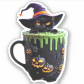 Sticker Chat de sorcière Halloween Mug de café - Chat noir (Devant)