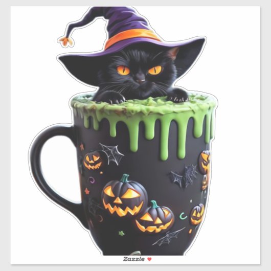 Sticker Chat de sorcière Halloween Mug de café - Chat noir (Feuille)