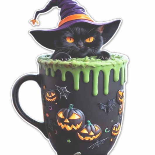 Sticker Chat de sorcière Halloween Mug de café - Chat noir (Devant)