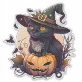 Sticker Chat de sorcière pour Halloween (Devant)