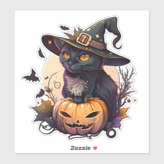 Sticker Chat de sorcière pour Halloween (Feuille)