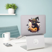 Sticker Chat de sorcière pour Halloween (Ordinateur portable sur le bureau)