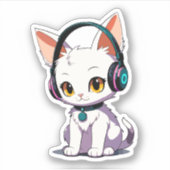 Sticker Chat de Style Portant des Écouteurs (Devant)