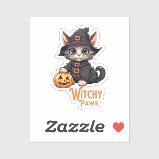 Sticker Chat d'Halloween aux pattes de sorcière (Feuille)