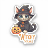 Sticker Chat d'Halloween aux pattes de sorcière (Recto)