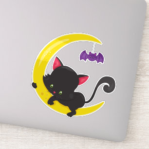 Sticker Chat d'Halloween, Chat mignon, Chat noir, Lune, Ch