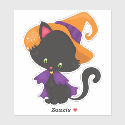 Sticker Chat d'Halloween, Chat mignonne, Chat noir, Casque (Feuille)