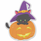 Sticker Chat d'Halloween, Chat noir, Casquette de sorcière (Devant)