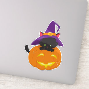 Sticker Chat d'Halloween, Chat noir, Casquette de sorcière