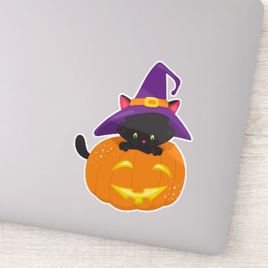 Sticker Chat d'Halloween, Chat noir, Casquette de sorcière (Détail)