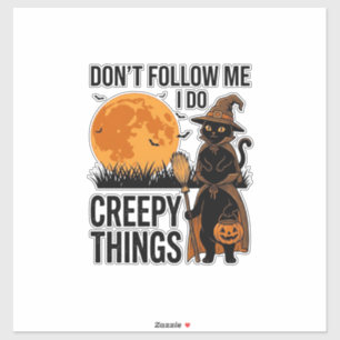 Sticker Chat d'Halloween Choses Effrayantes Sorcière Drôle