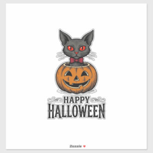 Sticker Chat d'Halloween Mignon Citrouille Vintage Épouvan