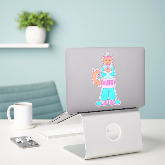 Sticker Chat d'hiver (Ordinateur portable sur le bureau)