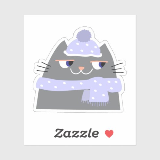 Sticker Chat d'hiver simple en caricature mignonne avec Ca (Feuille)
