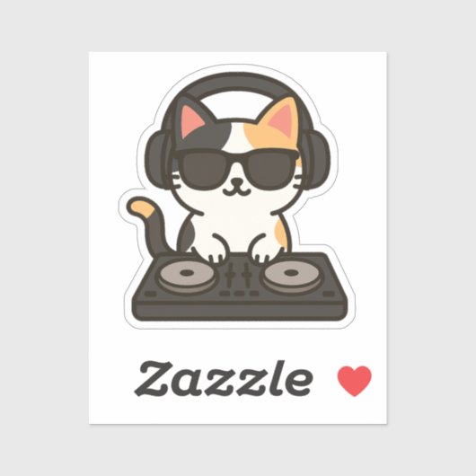 Sticker Chat DJ Calico mixant des morceaux (Feuille)