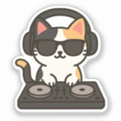 Sticker Chat DJ Calico mixant des morceaux (Recto)
